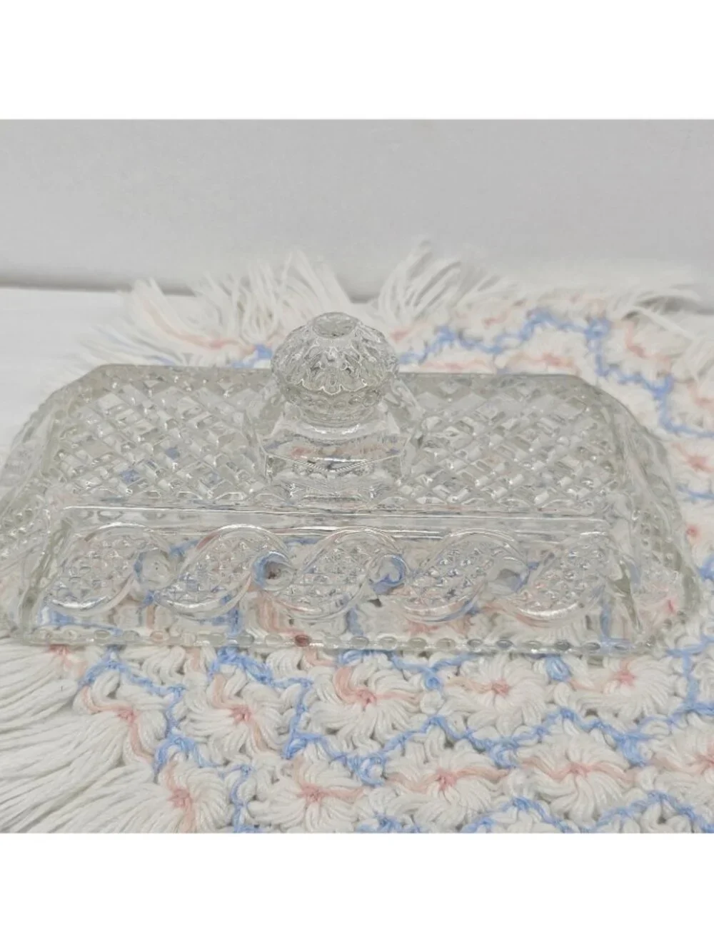 Vintage Avon Cape Cod Clear Pressed Glass Covered \ Butter Dish  Waves